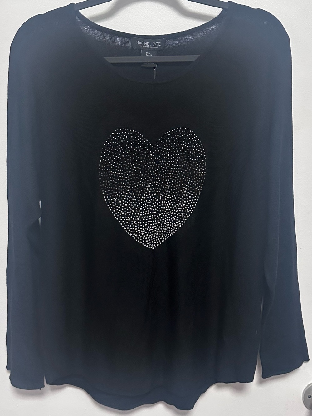 Rachel Zoe Black Long-Sleeve Heart Studded Top